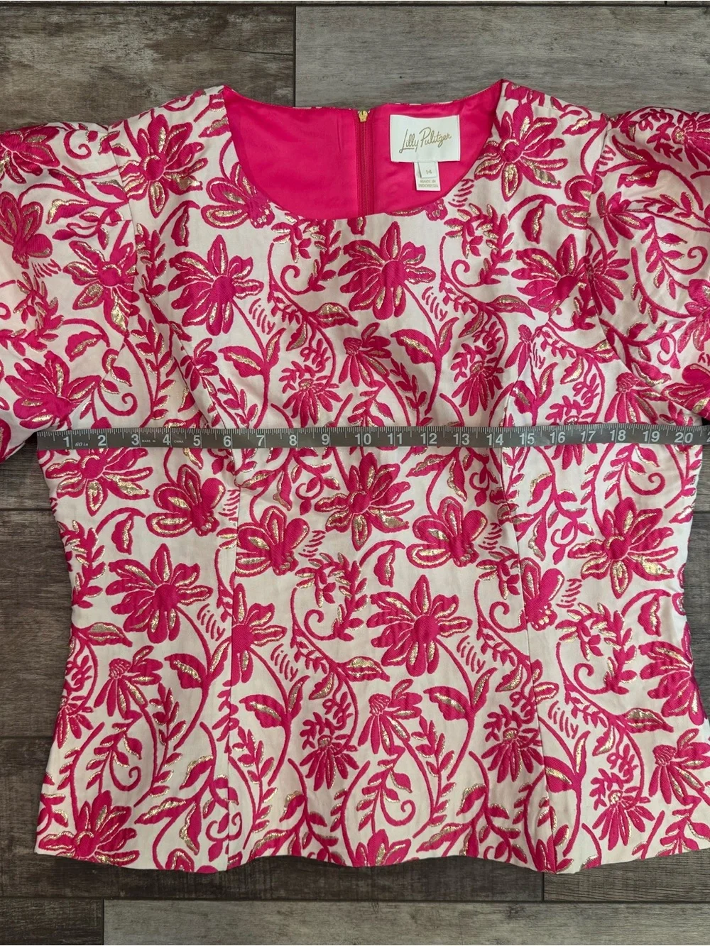 Lilly Pulitzer Hot Pink and White Floral Puff Sleeve Top Sz 14